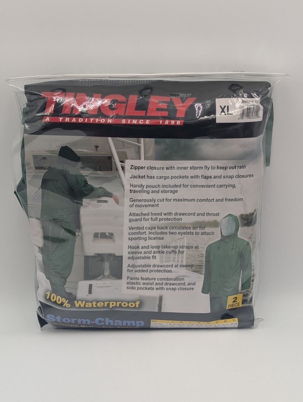 Tingley Storm-Champ SiE XL 2 Piece 100% Waterproof Rain Suit Green New